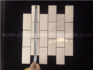Pure White Marble Rectangle Chips Mosaic Tiles