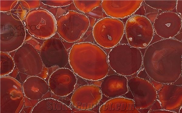 Red Agate Semi-Precious Stone Walling Design Slabs
