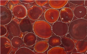 Red Agate Semi-Precious Stone Walling Design Slabs