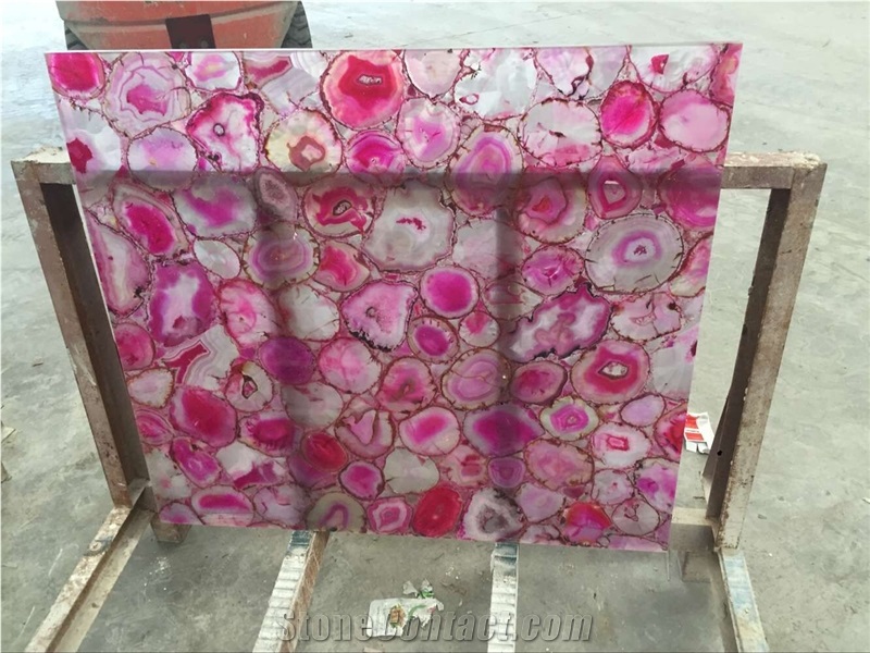 Semi-Precious Stone Slab, Pink Agate Wall Panel