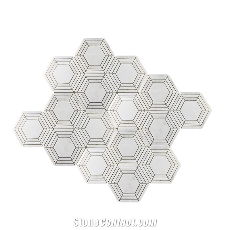 White Hexagon Marble Moasic Tile