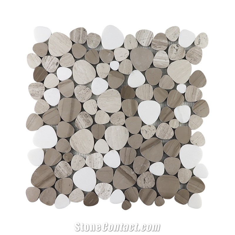 White Wood Marble Heart Shape Mosaic