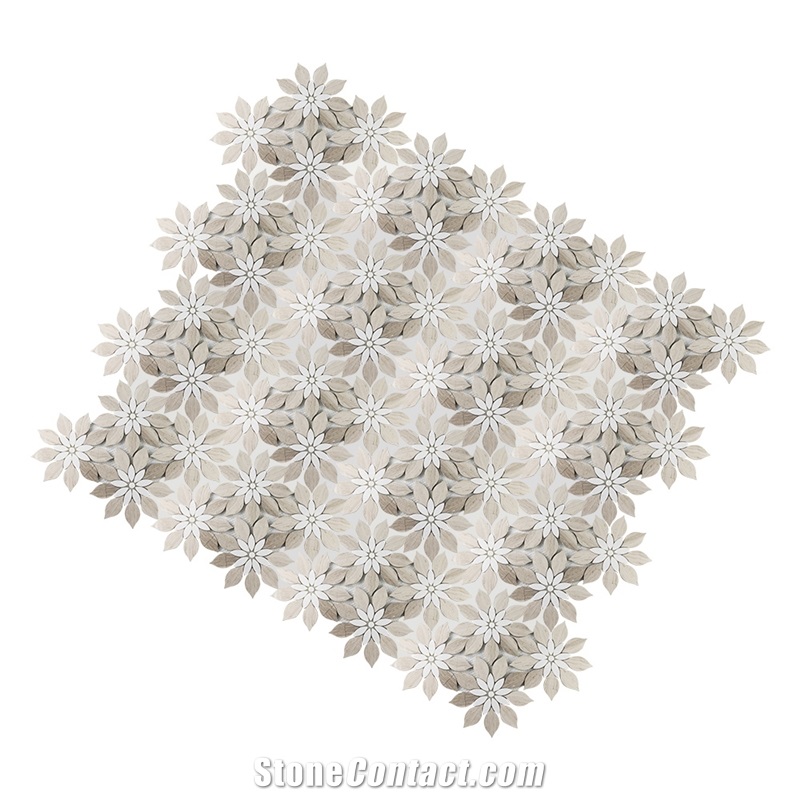 White Wood+Thassos Sunflower Mosaic Pattern Marble