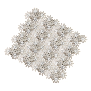 White Wood+Thassos Sunflower Mosaic Pattern Marble