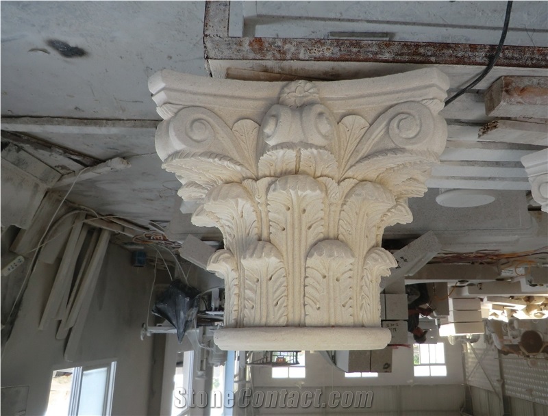 Light Beige Marble Capital Handcarved Roman Column