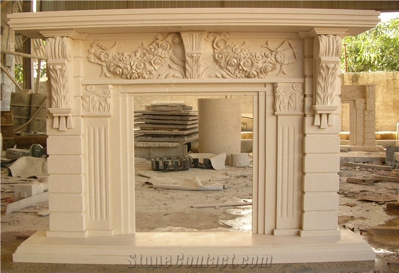 Limestone Fireplace Sculpture Mantel Fireplace