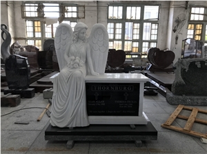 Black Granite Tombstone Monument with Angel