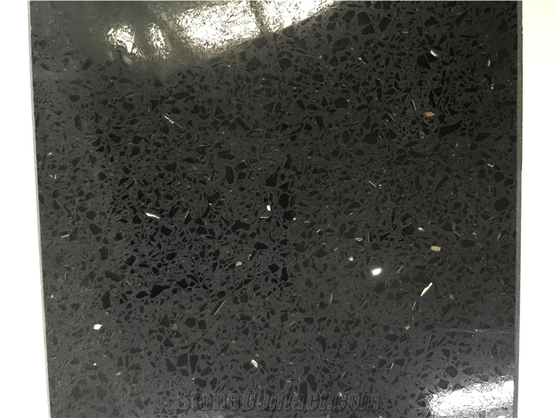 Cheap Mirror Crystal Black Quartz Stone Slabs 4015