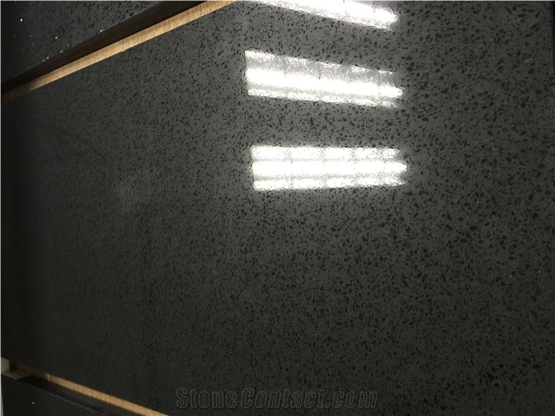 Cheap Mirror Crystal Black Quartz Stone Slabs 4015