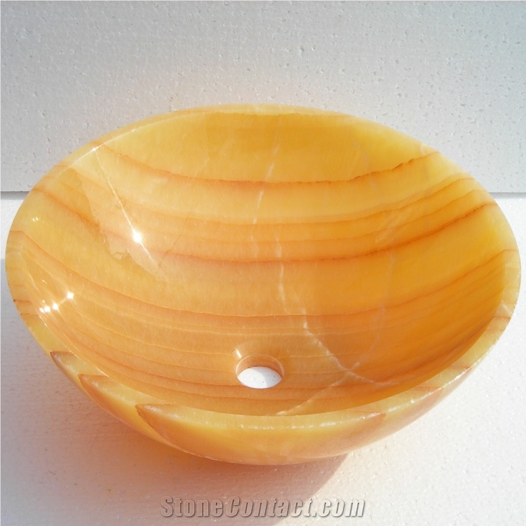 China Honey Yellow Onyx Round Bathroom Wash Basins