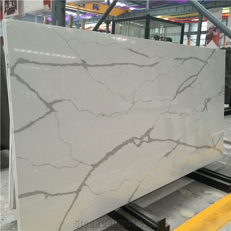 Engineered White Calacatta Quartz Stone Slabs 4023