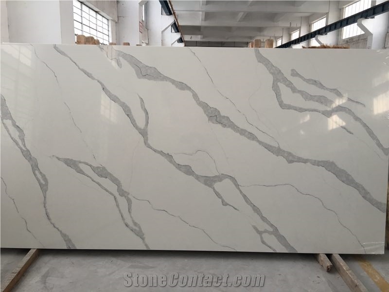Engineered White Calacatta Quartz Stone Slabs 4023