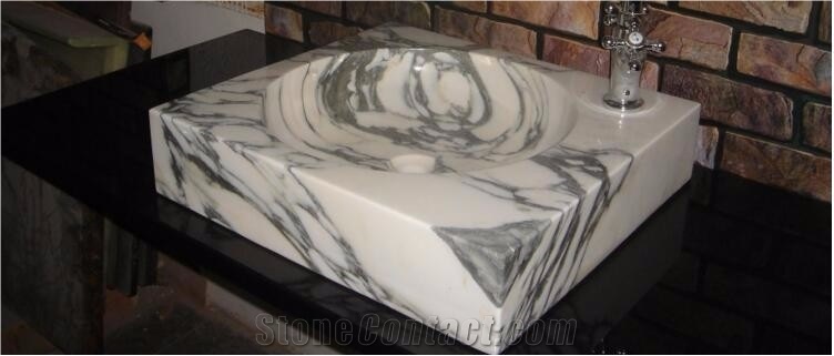 Honed Arabescato Arni Marble Rectangle Sinks Basin