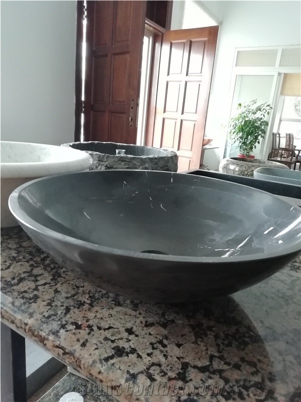 Honed Pure Black Marble Bathroom Wash Stone Basins