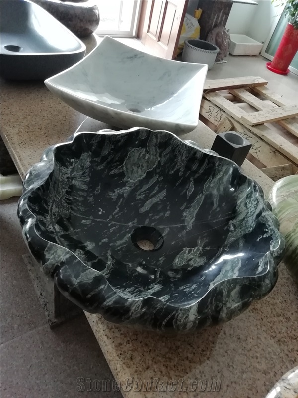 Honed Pure Black Marble Bathroom Wash Stone Basins