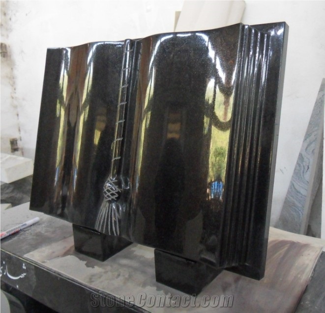 Polished Black Color Book Style Monument
