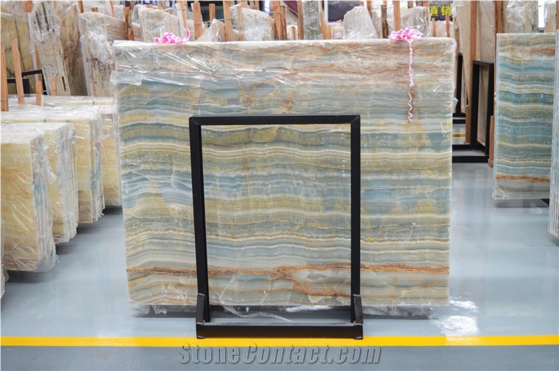 Polished Blue Wooden Onyx Slabs for Flooring Tiles