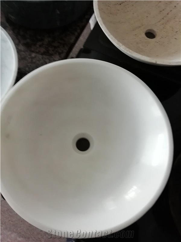 Round Dark Emperador Marble Bathroom Vessel Sinks