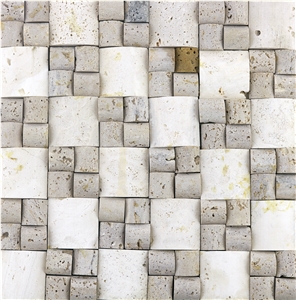 Dt10 Samsun Decorative Natural Ivory White Travertine Mosaic Wall Cladding
