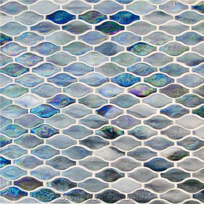 Blue,Violet,Grey Color Wave Pattern Glass Mosaic