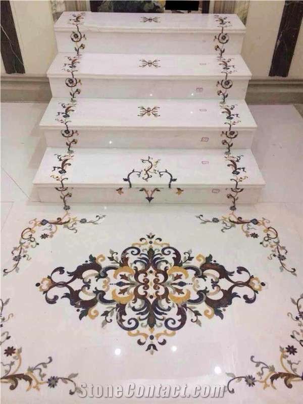 Flower Pattern Medallion Decorative Marble Stair