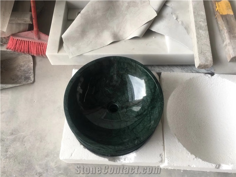 India Green Marble Bathroom Round Wash Basins