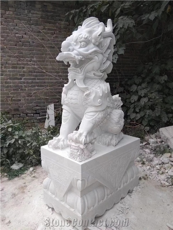 Marble Animal Sculptures White Jade Garden Dragon