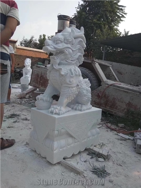Marble Garden Sculpture White Jade Dragon