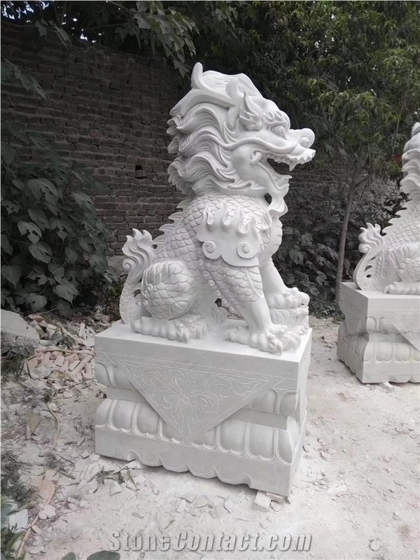 Marble Garden Sculpture White Jade Dragon