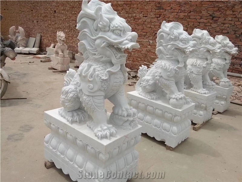 Marble Landscape Sculptuers Guardian Lions Statue