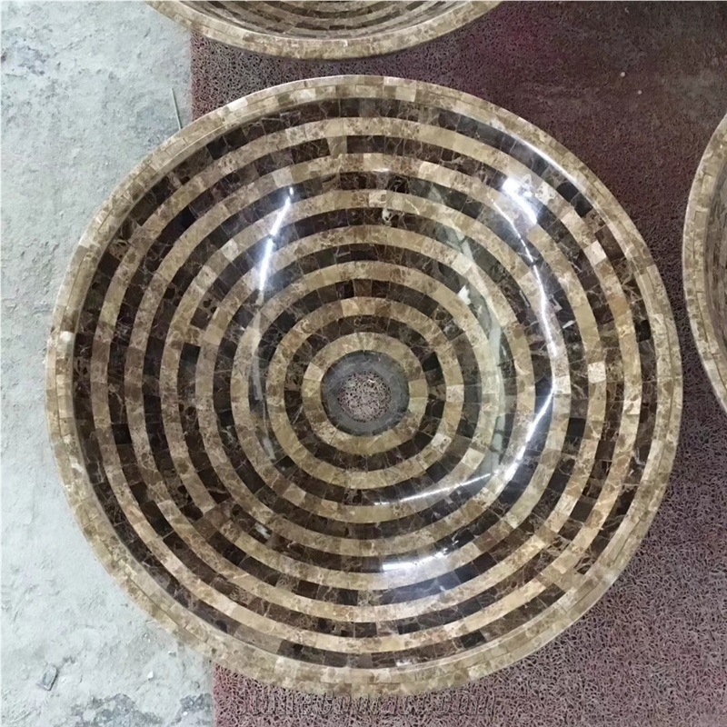 Marble Mosaic Vessel Sinks,Mosaic Round Wash Basin