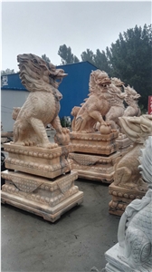 Pink Marble Chinese Dragon Sculptures 250cm Height