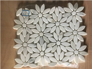 White Marble Flower Mosaic Pattern Grey Flower
