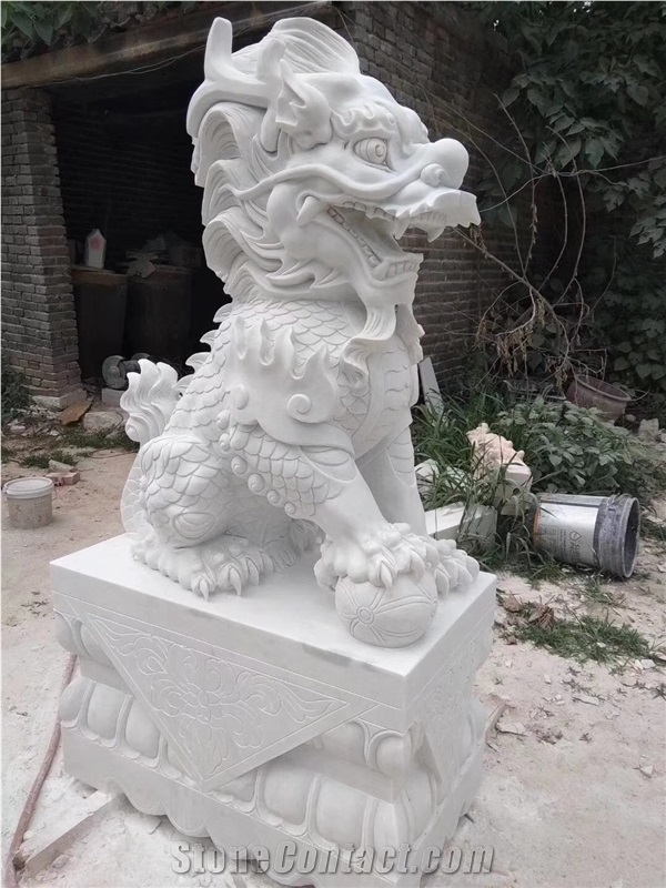 White Marble Garden Sculptures White Jade Dragon