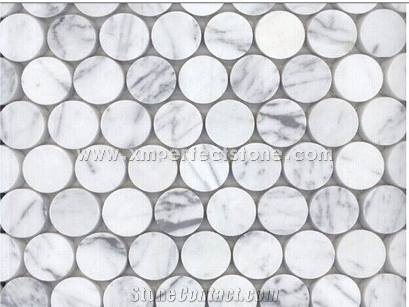 Carrara White Marble Mosaic Tile with Circle