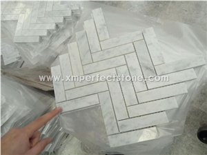 Herringbone(315x345x10mm) Carrara White Marble Mosaic