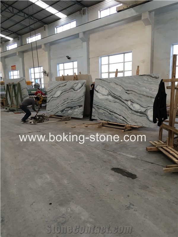 China Blue Jade River Moon White Marble Bookmatch