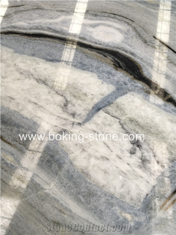 China Blue Jade River Moon White Marble Bookmatch