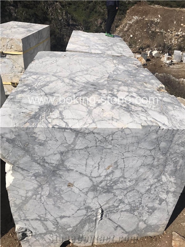 Invisible Grey Blocks White Venato Marble Block