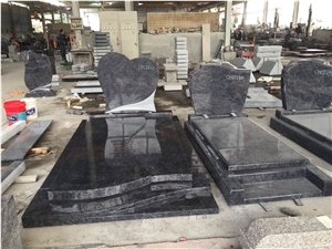 Blue Granite Heart Headstone Tombstone with Kerbs