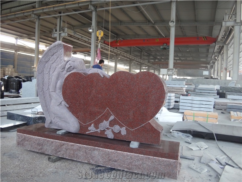 Indian Red Angel with Heart Carving Monument