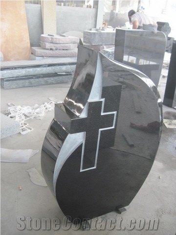 Shanxi Jet Black Custom Monument with Cross