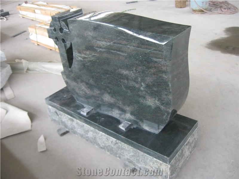 Tropical Green Granite Monument with Cross