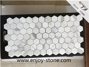 Hexagon Pattern White Marble Mosaic