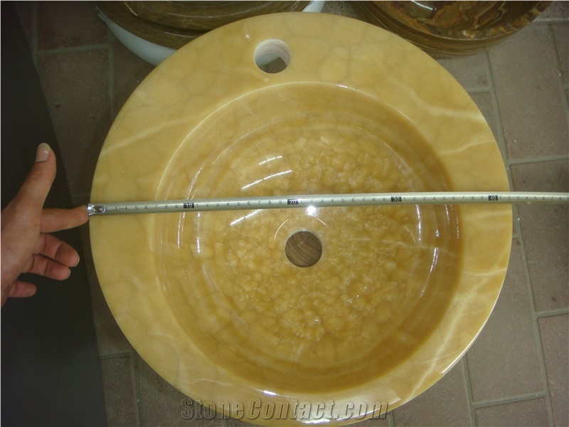 Honey Onyx Round Washing Basin, Onyx Vessel Sinks