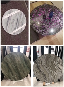 Grey and Black Polished Stone Round Table Tops