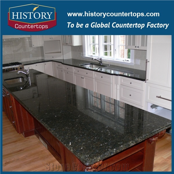 Verde Peacock Granite Countertops Polished Kitchen From China