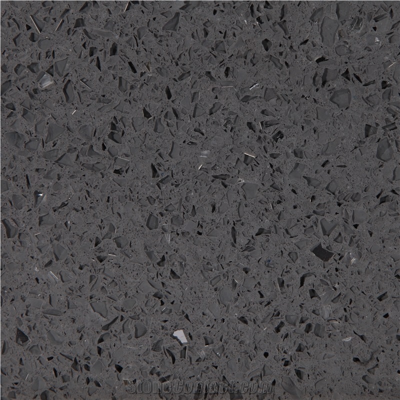 China Artificial Dark Grey Galaxy Engineered Quartz Stone Slabs, Tiles
