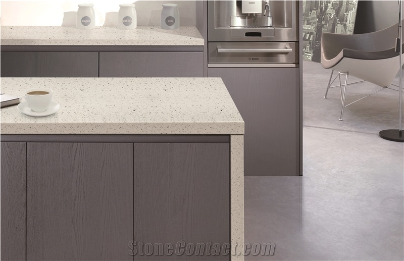 White Galaxy Engineered Quartz Stone Kitchen Countertops & Worktops