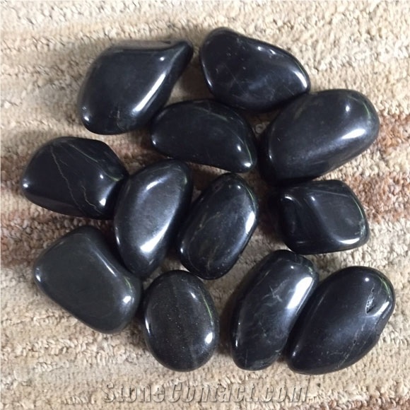 High Polished Black Flat River Pebble Stone